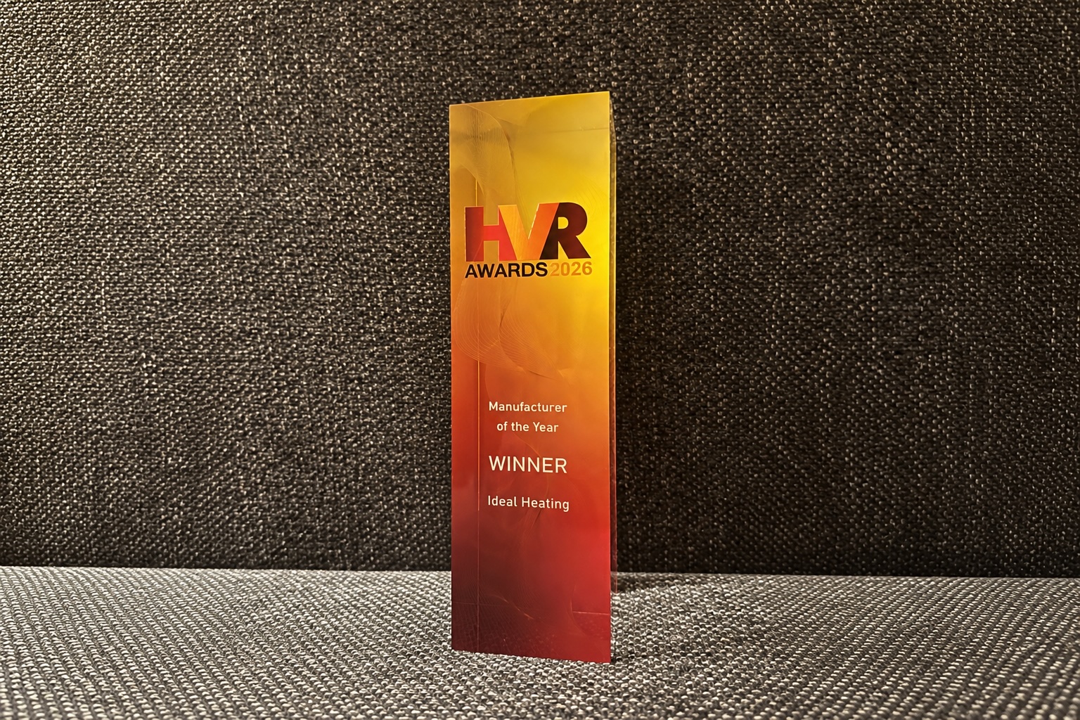 Tall award plaque with yellow to red gradient for HVR Awards