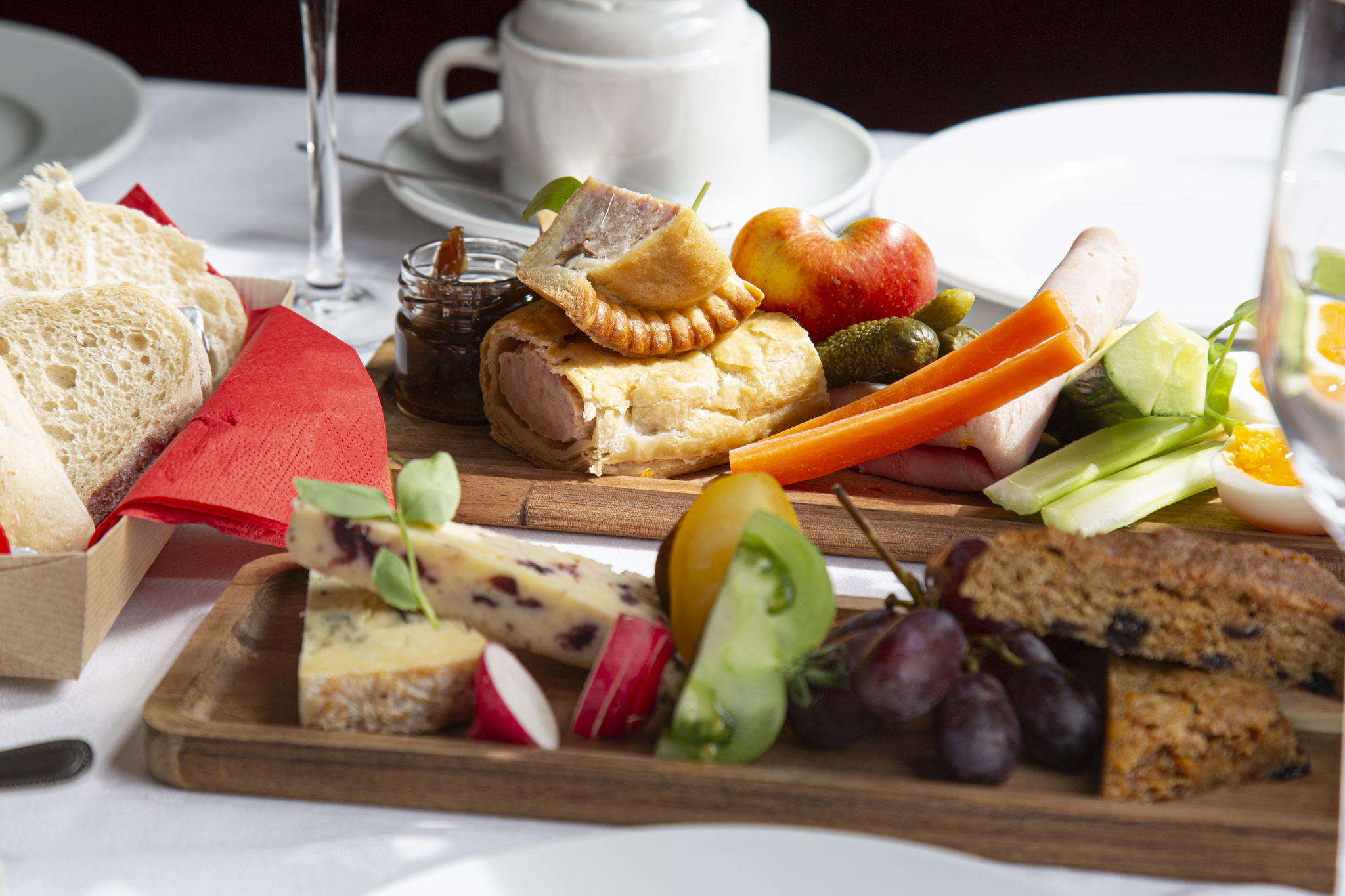 Traditional Yorkshire ploughman's lunch with bread and cheeses