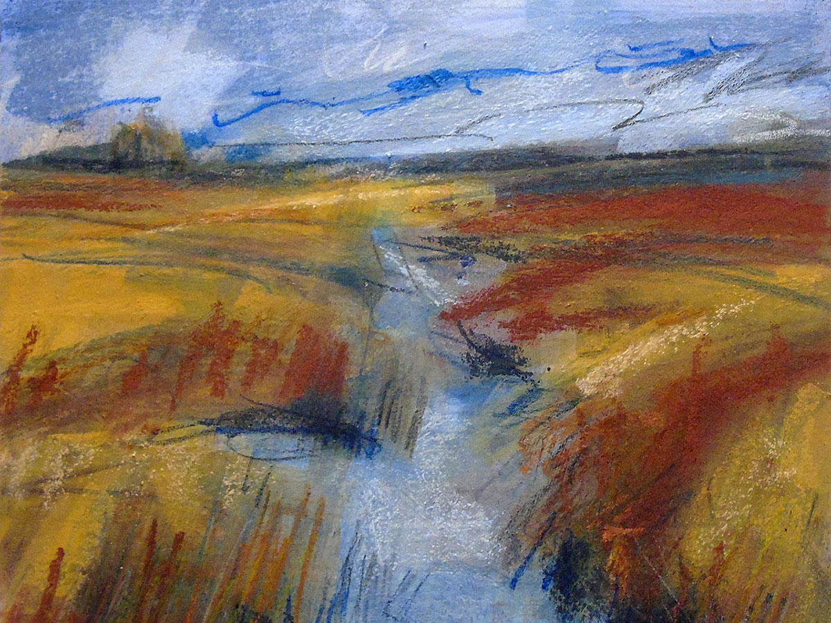 Abstract painting of Yorkshire moorland with blue sky
