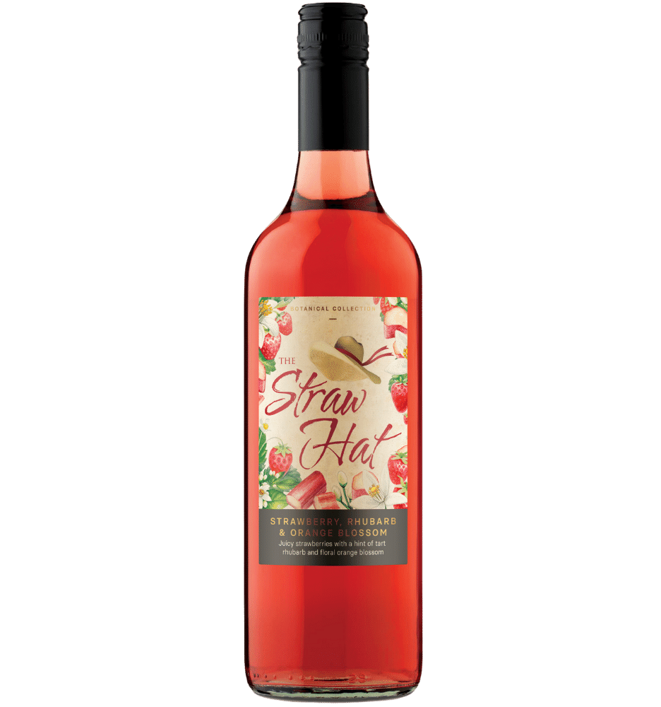 Bottle of strawberry, rhubarb, and orange blossom wine