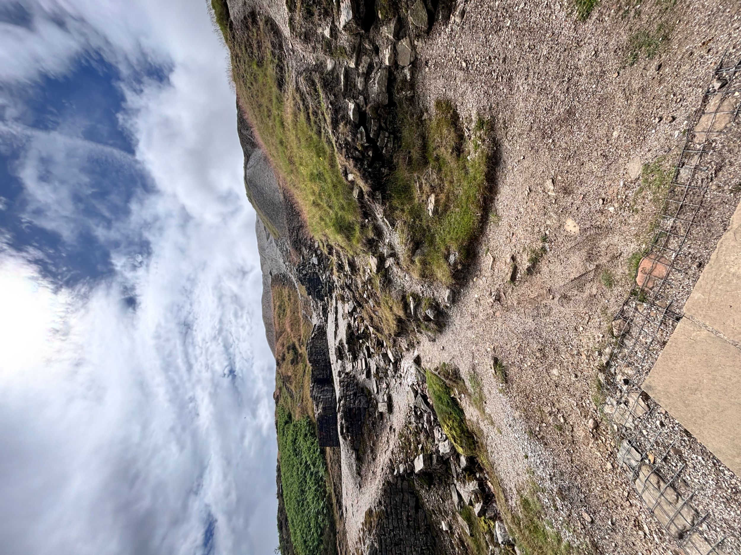 Rocky hillside with ruins and cloudy sky in Yorkshire