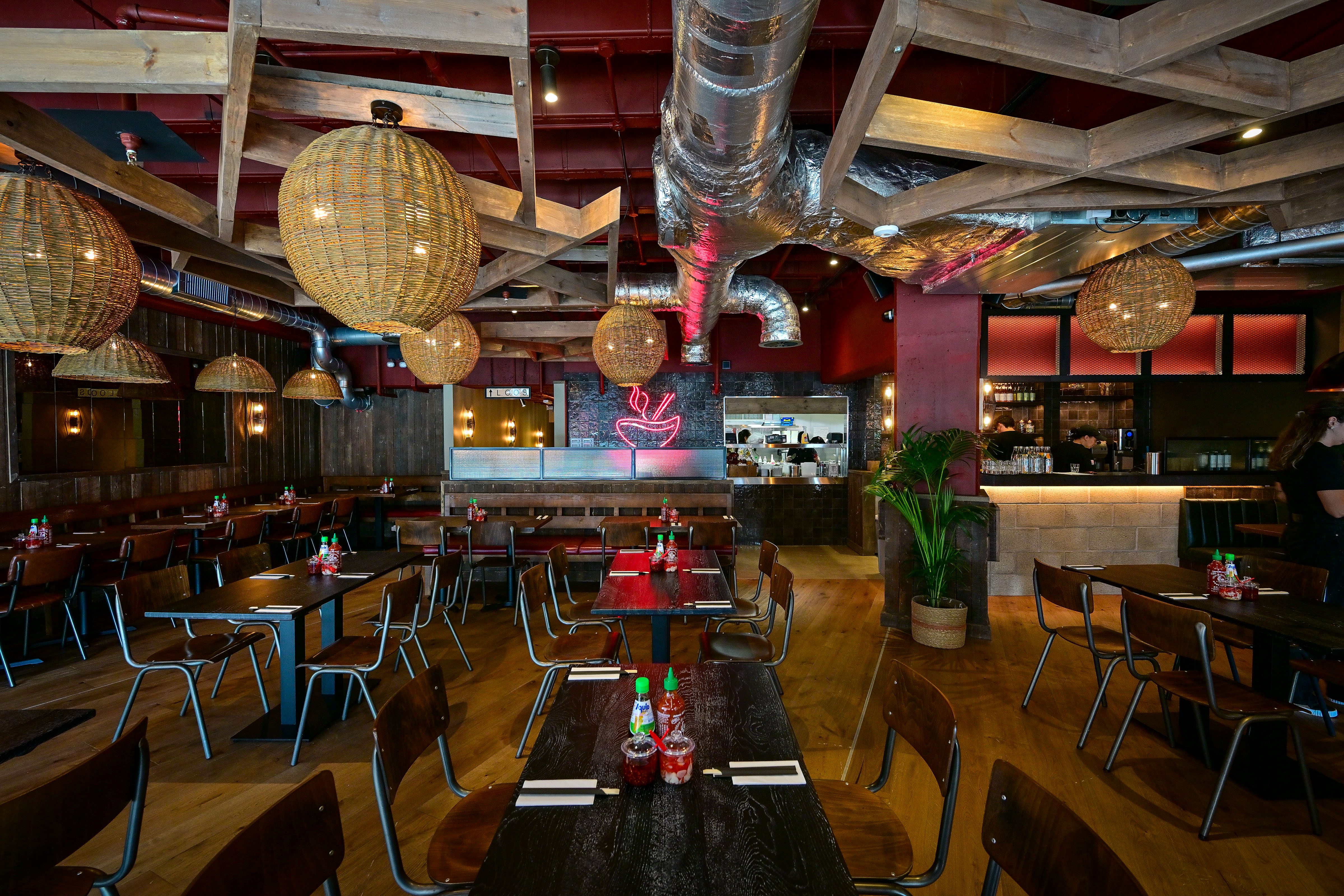 Cosy Yorkshire restaurant with wooden decor and pendant lights