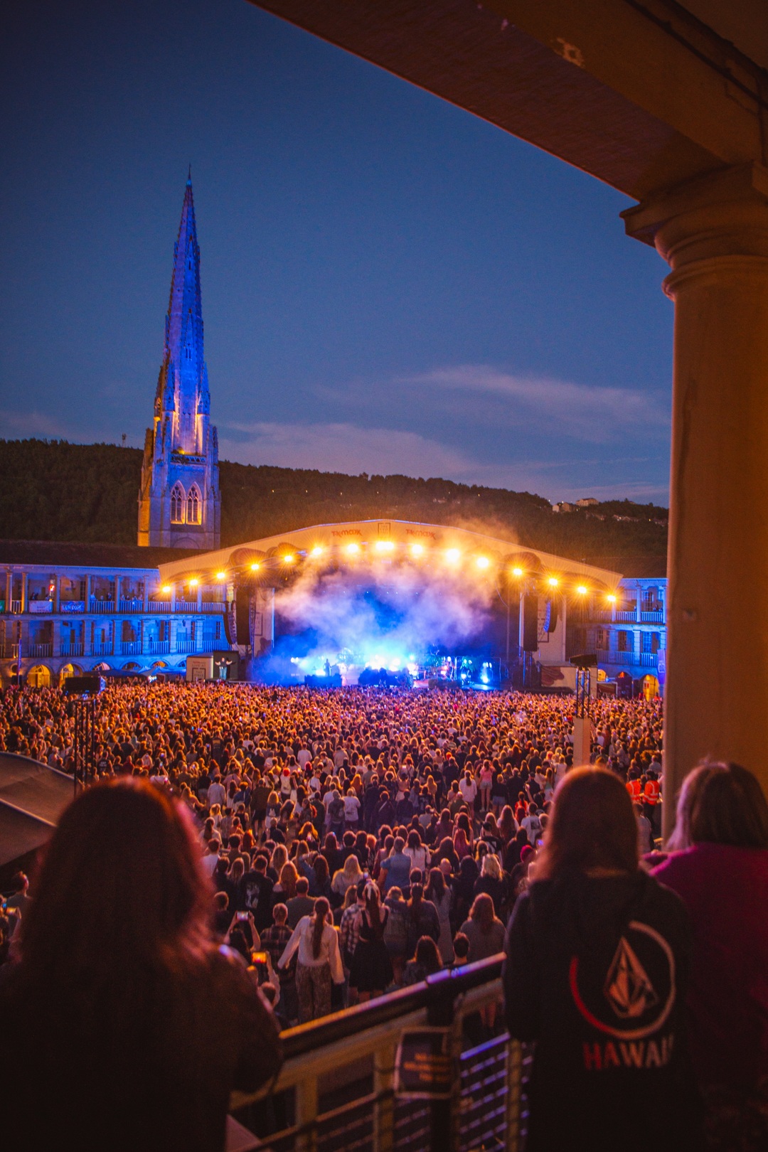 Evening concert at Scarborough Open Air Theatre with crowd