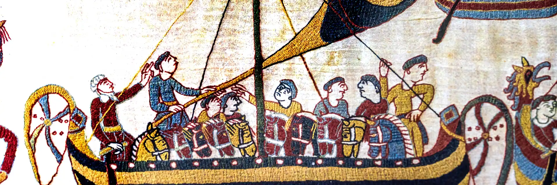 Detail of Bayeux Tapestry showing Norman soldiers on ship