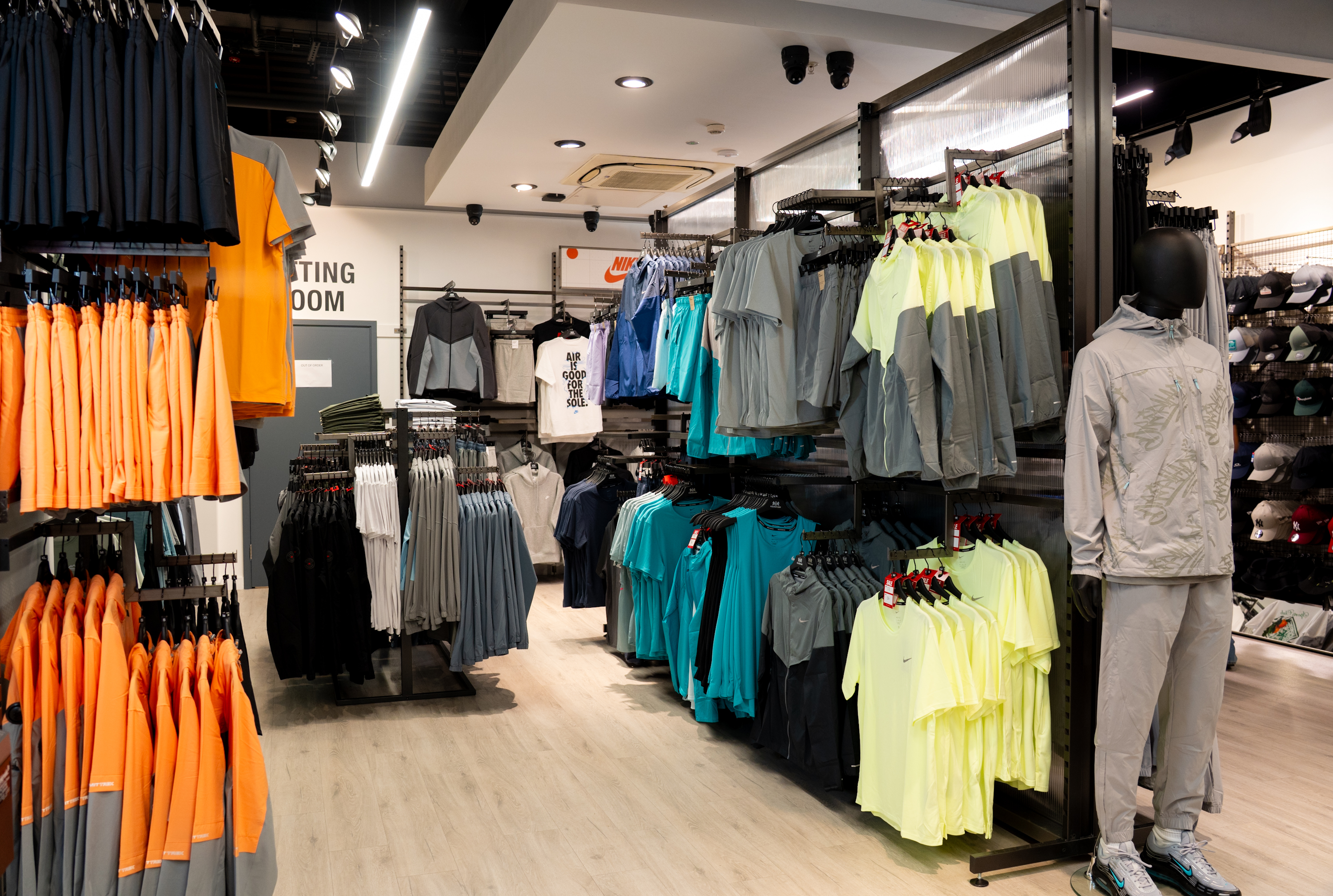 Modern sportswear store with colorful athletic apparel
