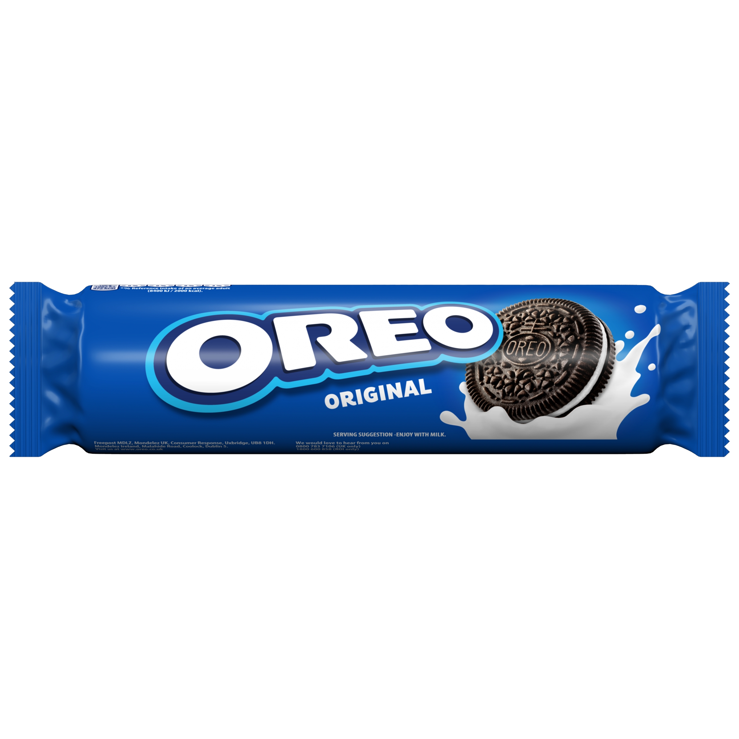 Wrapped package of Oreo cookies against white background