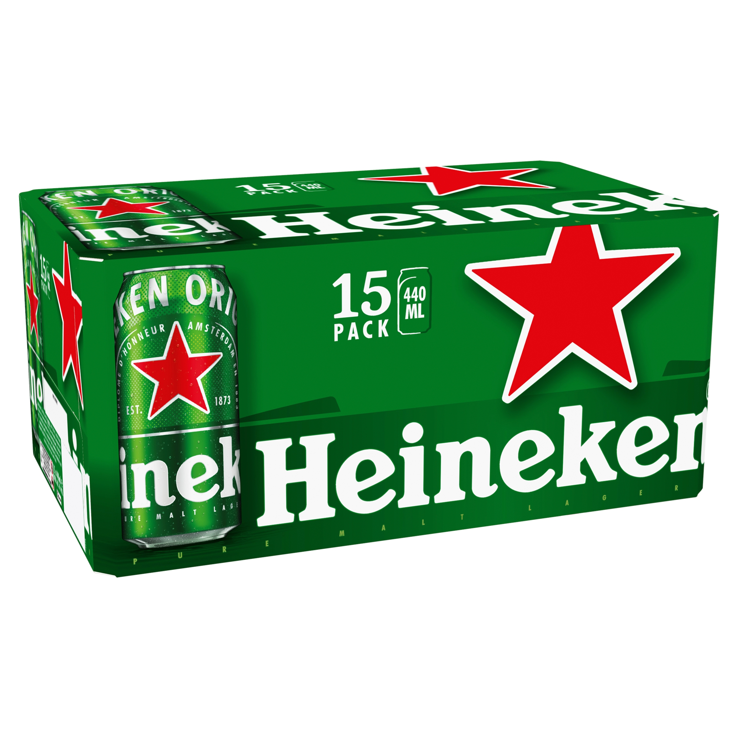Pack of 15 Heineken beer cans with green branding