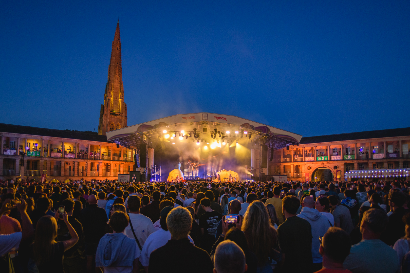 Evening concert at Piece Hall with illuminated stage