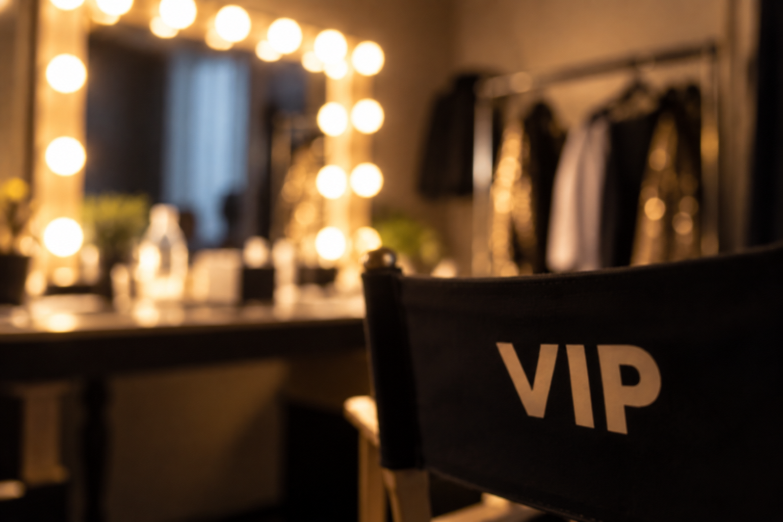 Dressing room with illuminated mirror and VIP chair