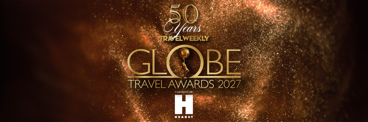 Golden swirling backdrop with Globe Travel Awards 2027 text