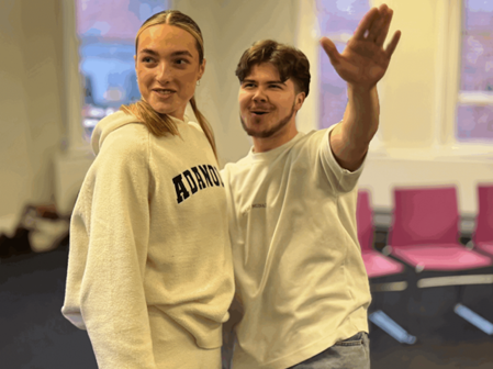 Tyler Warren (Clyde) and Esmae Bloomer (Bonnie) in rehearsal for Powerhouse’s production of Bonnie & Clyde: The Musical  