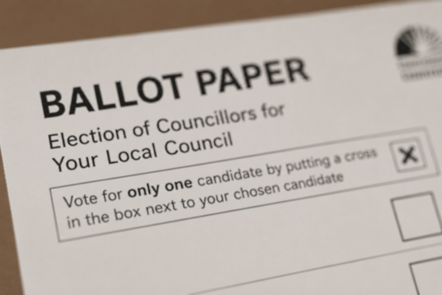 Close-up of a ballot paper for local council election