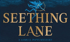Dark blue book cover with golden text 'Seething Lane'