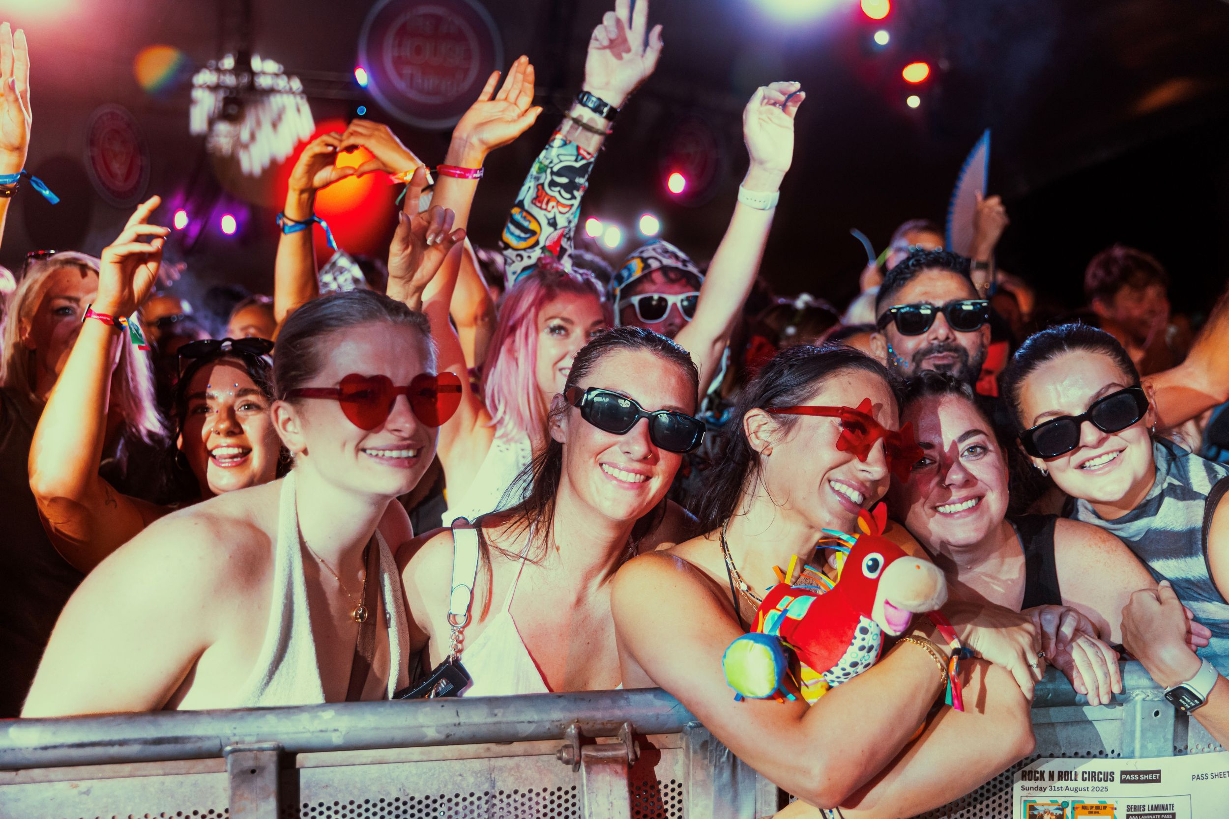 Group of smiling people at a lively music festival in Yorkshire