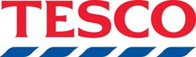 Tesco logo in bold red and blue letters