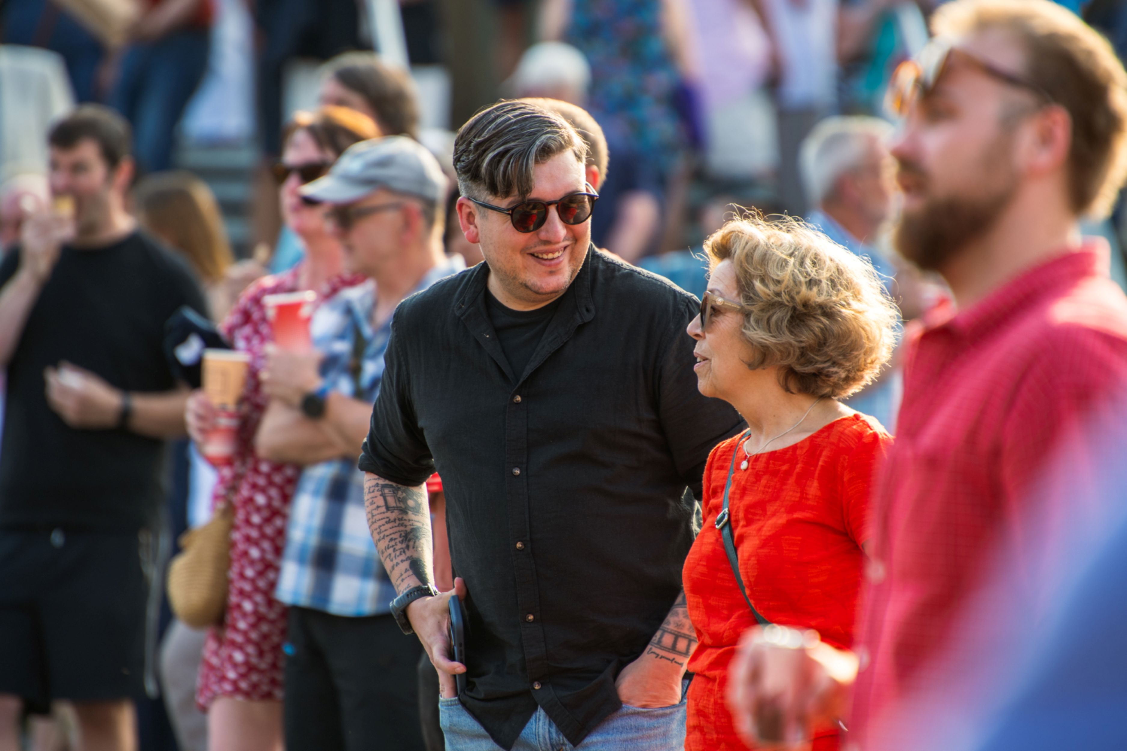 Group of people enjoying a sunny outdoor event in Yorkshire