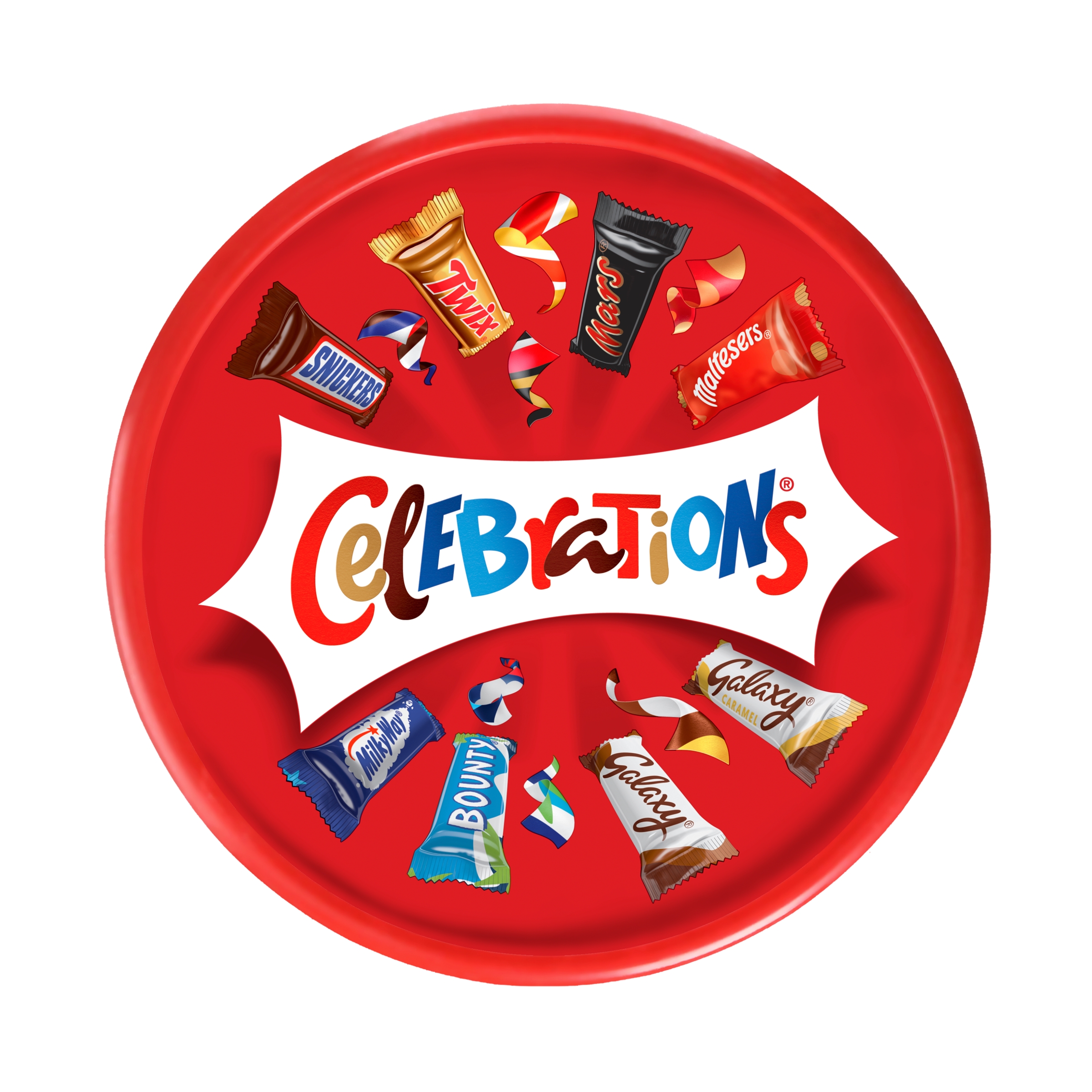 Red box of assorted chocolate bars with Celebrations logo