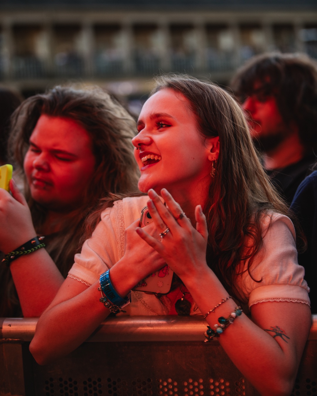 Enthusiastic crowd enjoying live music at outdoor festival