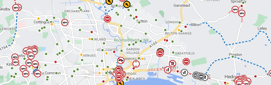 Detailed map of Yorkshire with road signs and town names