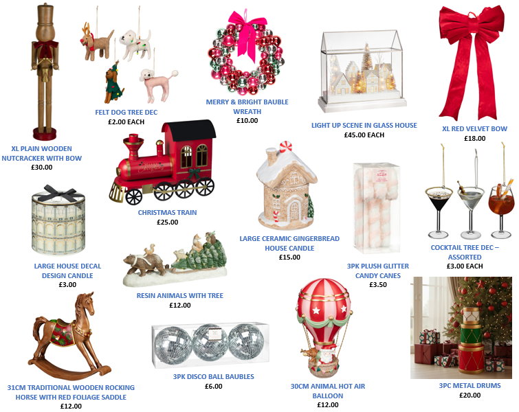 Festive Christmas decorations including wreath, tree, and nutcracker