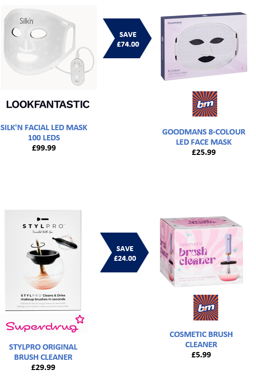 LED facial masks and brush cleaners from various brands