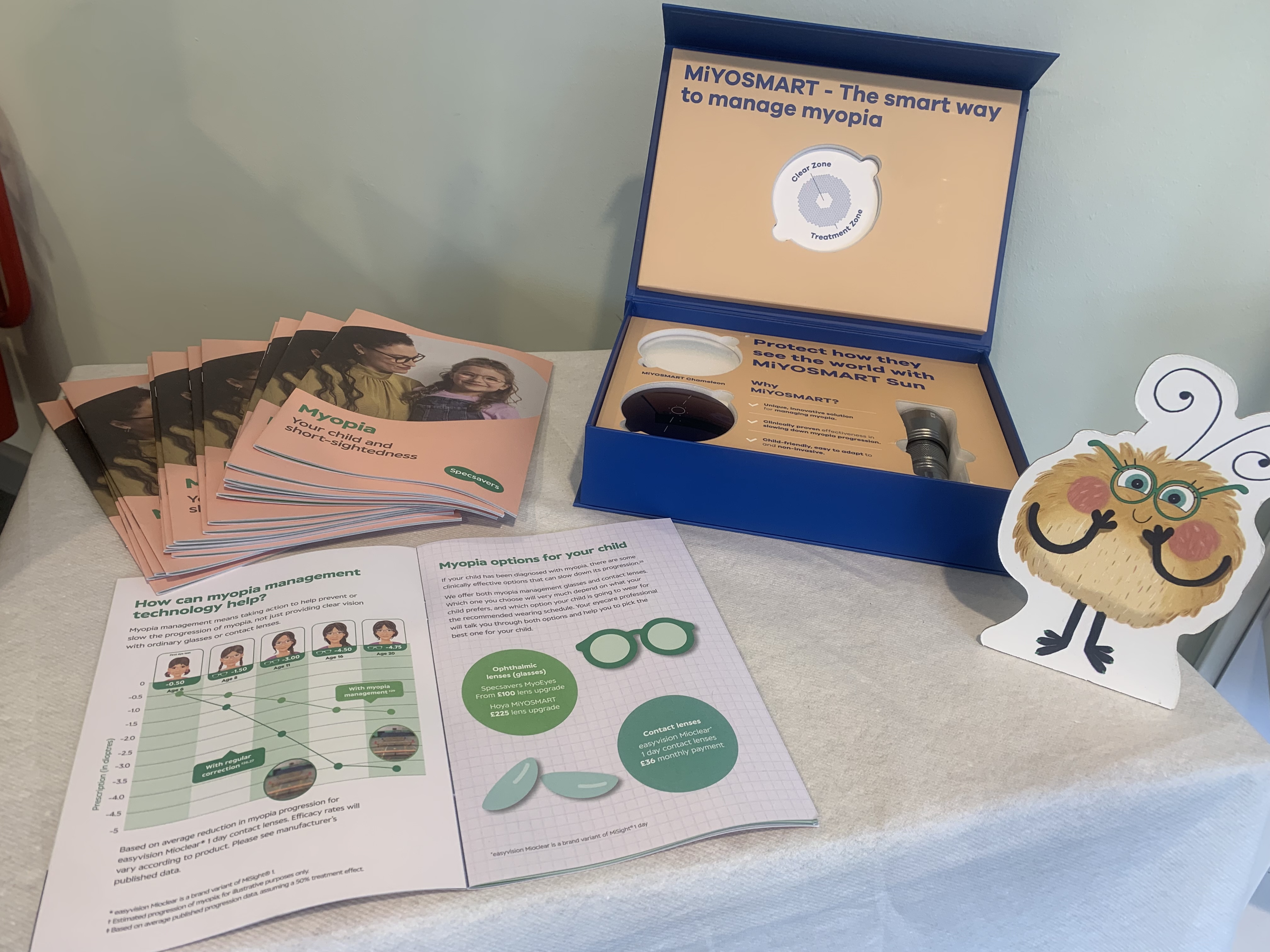Display of myopia management brochures and informational kit