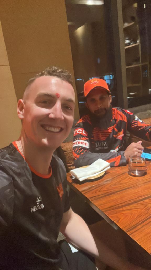 Harry Brook with Adil Rashid (from Bradford, Yorkshire)