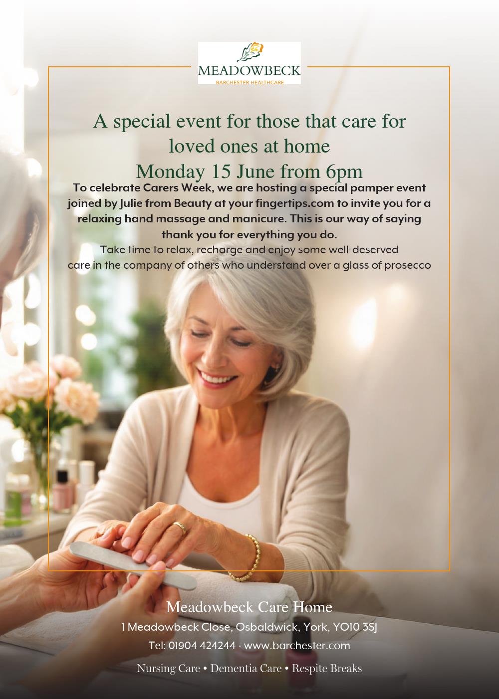 Meadowbeck Care Home Hosts Pamper Event for Carers on 15th June