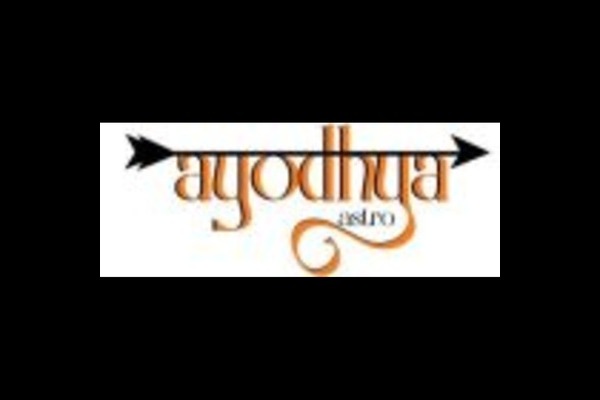 Logo with stylized text featuring an arrow through Ayodhya Astro