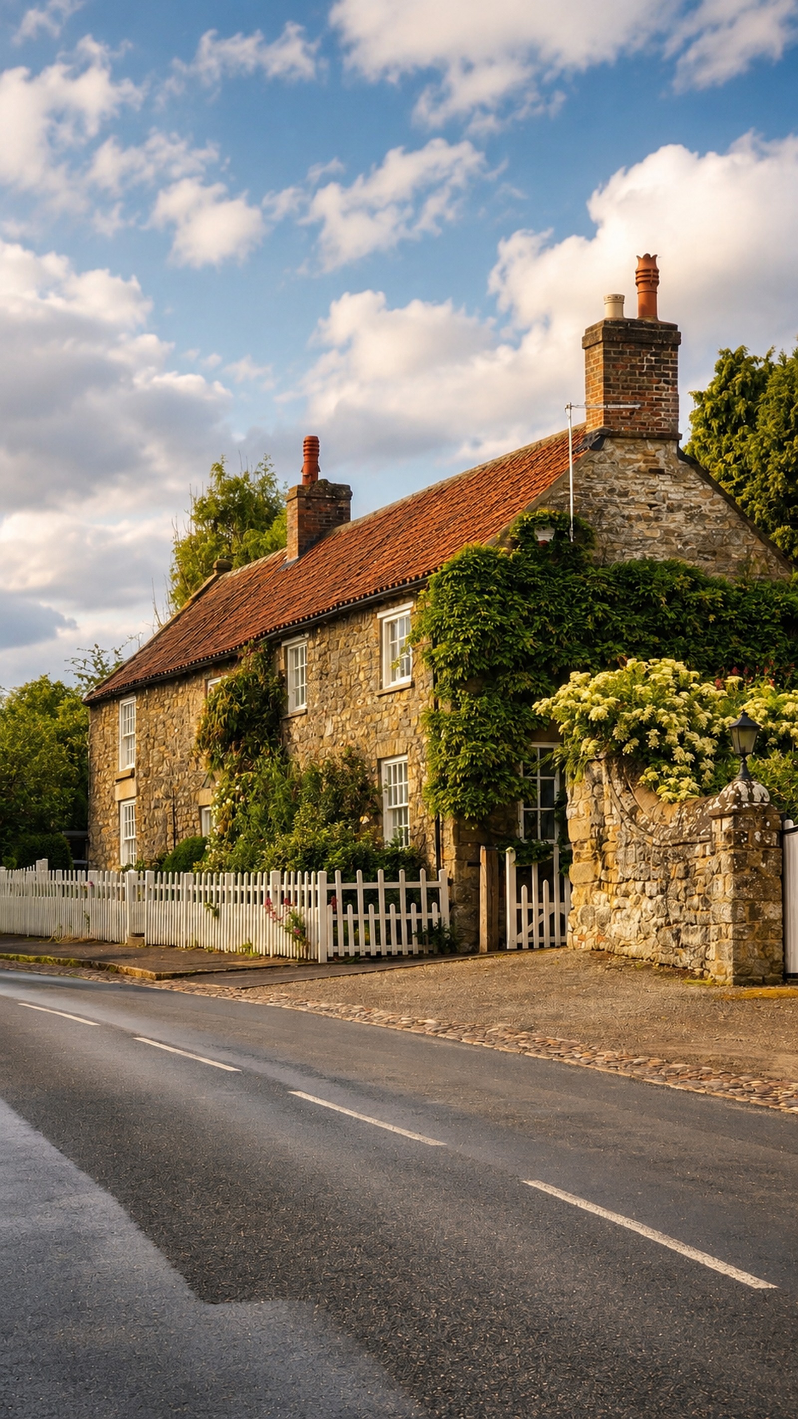 Charming stone cottage with ivy-covered walls and a red-tiled roof