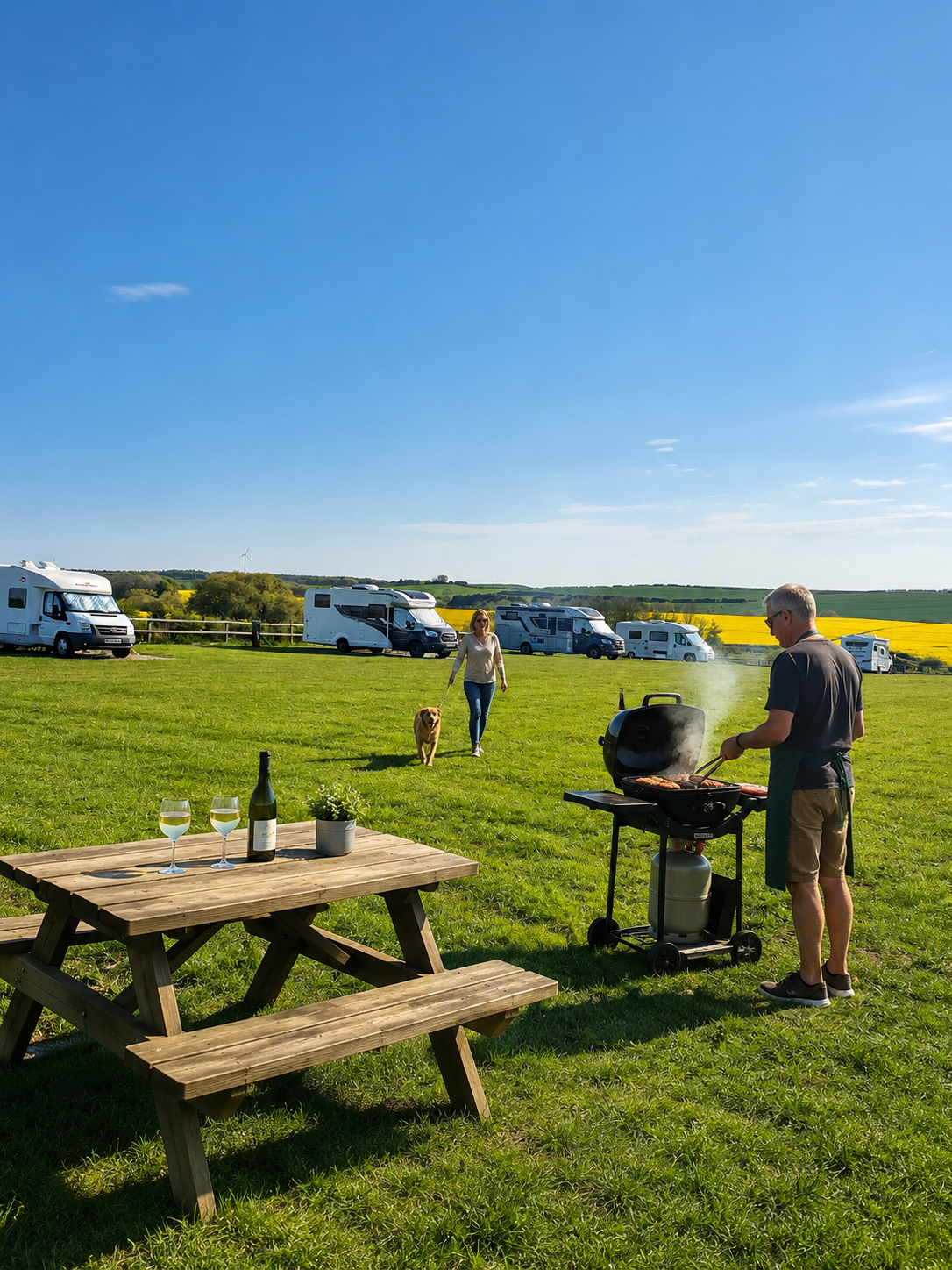 Spacious campsite with motorhomes and Caravans , great views and picnic table available 