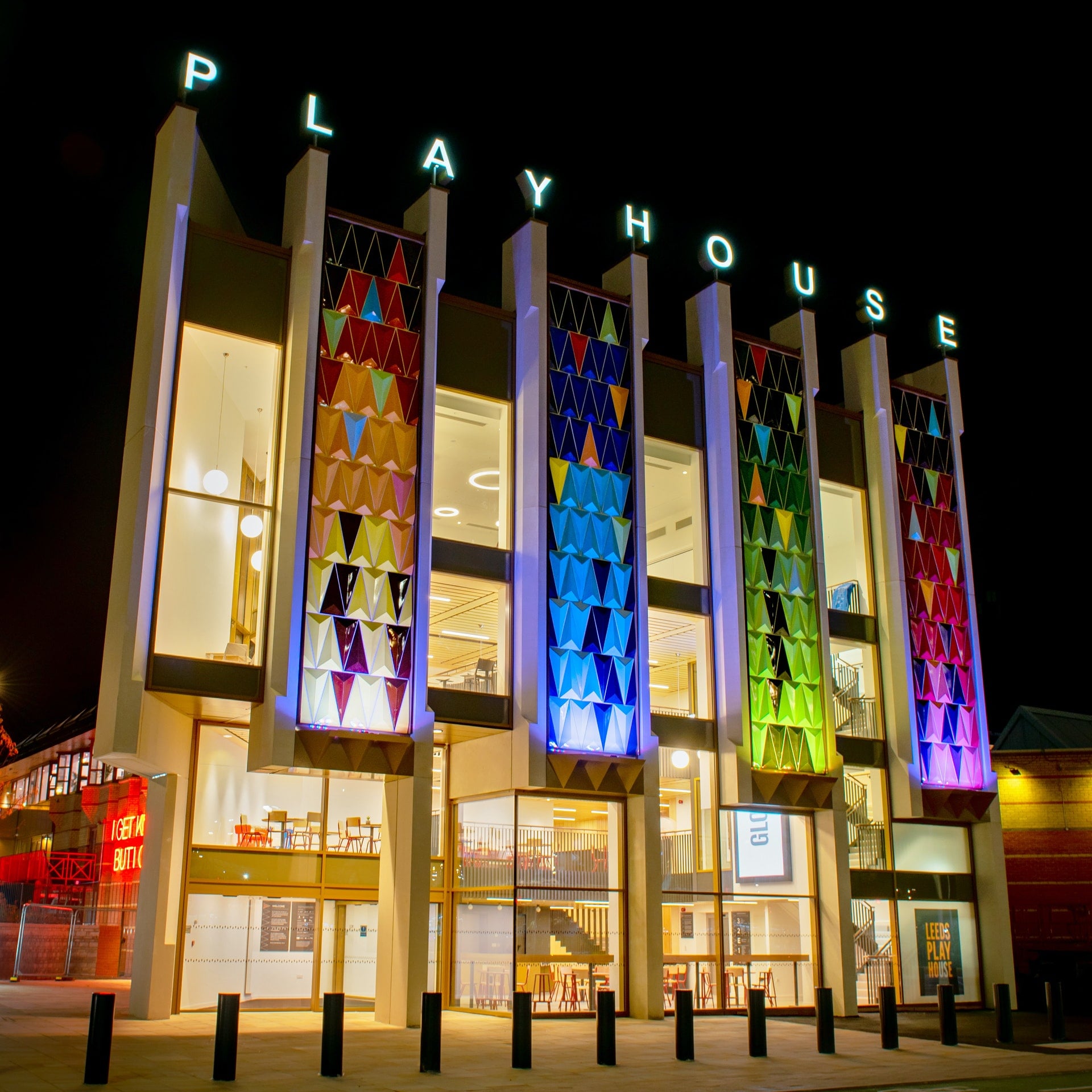 Leeds Playhouse exterior at Quarry Hill showing modern theatre building entrance