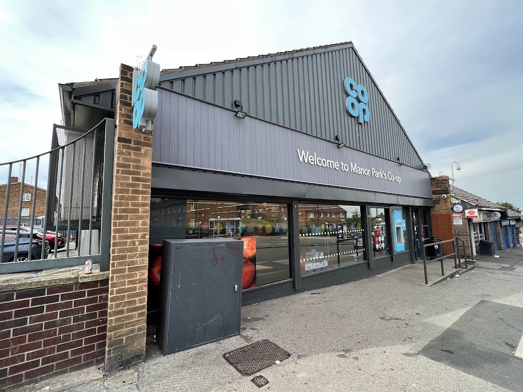 Welcome to Manor Park Co-op, featuring a modern storefront and large windows displaying products inside.