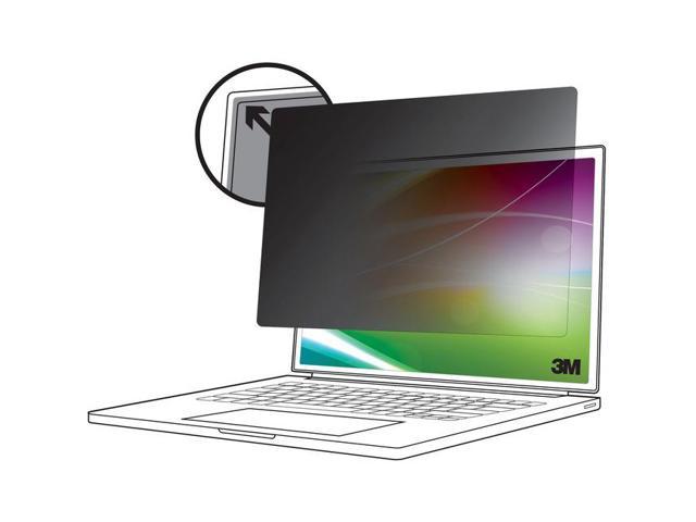 3M Bright Screen Privacy Filter for 15.6-inch laptops, featuring a sleek black design that attaches easily, providing privacy while maintaining screen clarity.