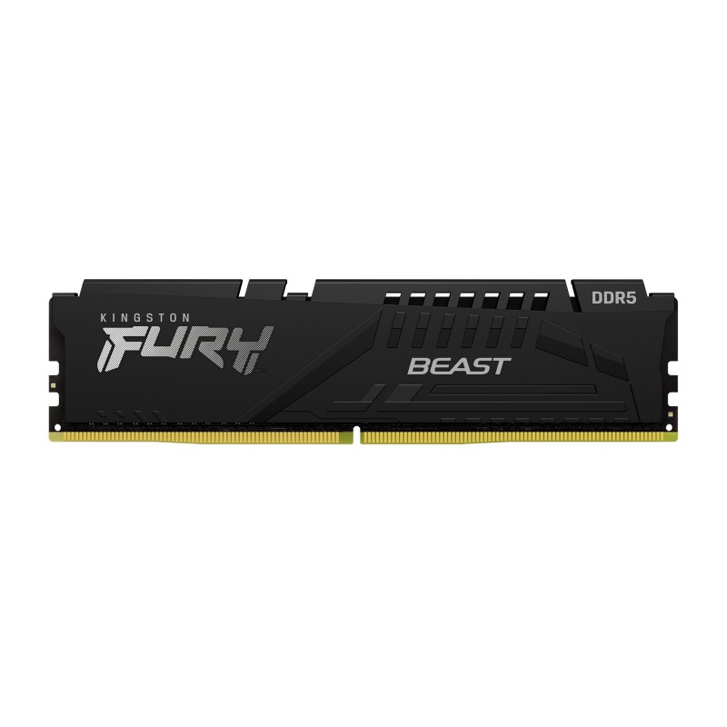 Black DIMM RAM module with Kingston FURY branding, featuring a sleek design, heatsink fins, and specifications indicating 8GB capacity and 5600MT/s speed.