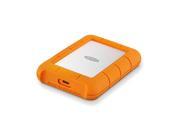 LaCie Rugged USB-C External Hard Drive in orange with a silver metal top, featuring a USB-C port and a durable, shock-resistant design, offering 5TB of storage.