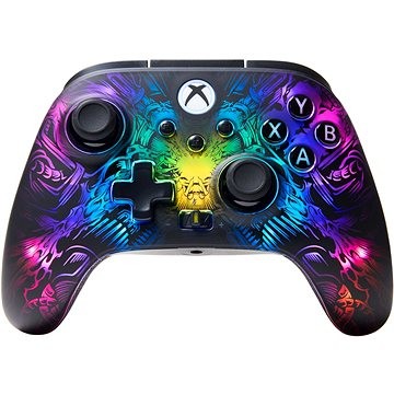 PowerA Fusion Pro Wireless Controller features a vibrant, multicolored design with intricate patterns, black accents, and standard Xbox button layout for Xbox Series X/S.