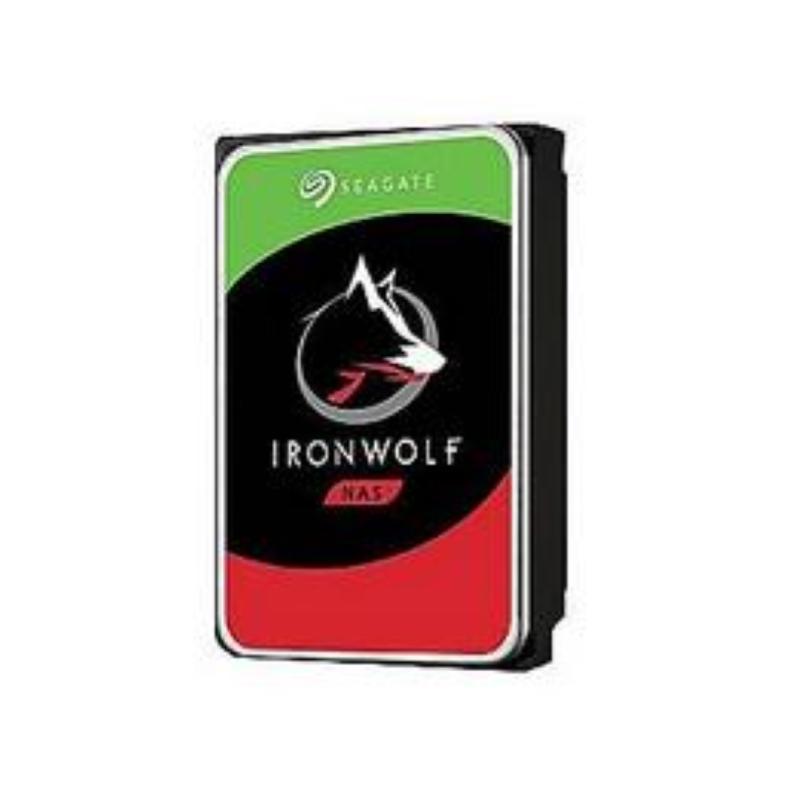Seagate IronWolf 6 TB internal hard drive featuring a black casing with red and green accents, labeled with "IronWolf NAS" and a wolf logo, designed for 3.5" Serial ATA III interfaces.