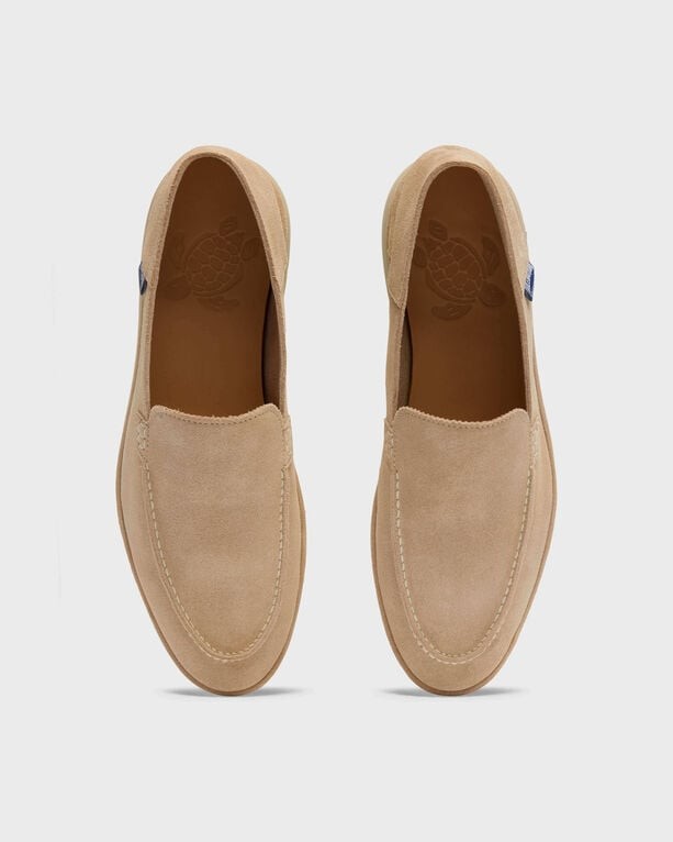 Beige suede loafers by Vilebrequin, featuring a slip-on design with visible stitching and a logo detail, available in size 41.