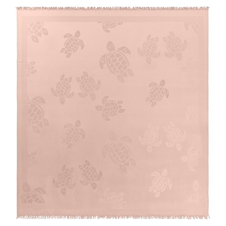 Light pink scarf featuring a subtle turtle pattern, made from soft material with fringed edges, designed by Vilebrequin in a one-size-fits-all style.