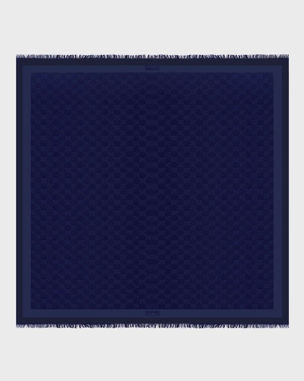 Blue Vilebrequin Turtle Monogram scarf featuring a textured pattern, finished with fringed edges, in a one-size-fits-all design.