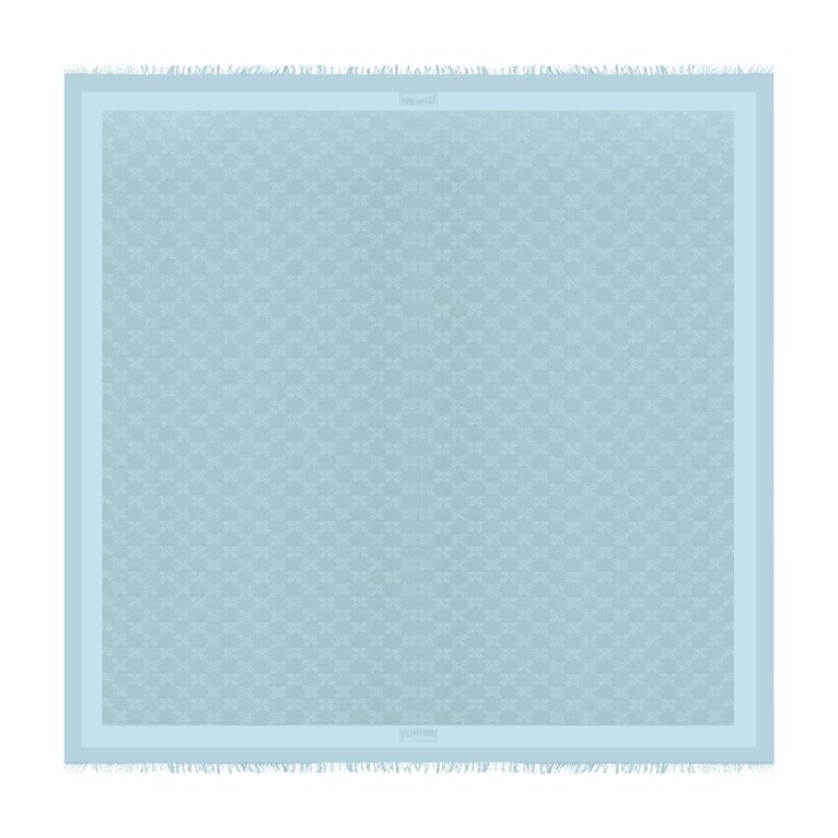Blue Vilebrequin Turtle Monogram Scarf featuring a textured pattern, fringed edges, and a light, soft material, designed in a one-size-fits-all style.