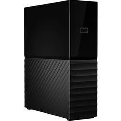 Black WD 8TB My Book Desktop external hard drive with a sleek, glossy finish and a textured ribbed base, featuring the WD logo on the front.
