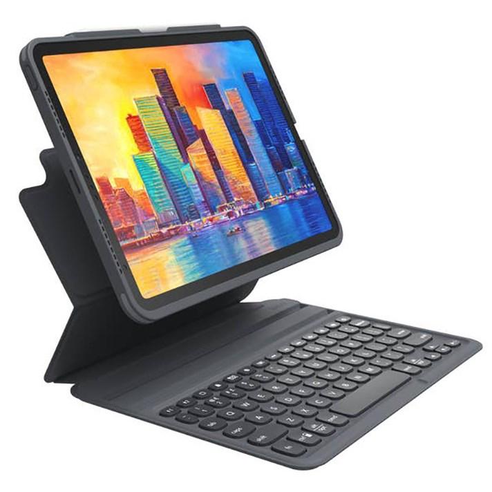ZAGG Pro Keys keyboard case for Apple iPad 10.9 in black and grey, featuring a detachable keyboard, adjustable stand, and a sleek, durable design.