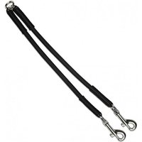 Black Ancol Bungee Shock Absorber Couple with two metal clips and a central ring for attaching to dog leads.
