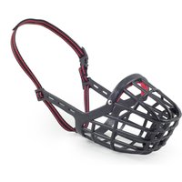 Black and red Ancol plastic muzzle with adjustable straps and basket design, size S 7.