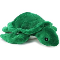 Green plush turtle toy with soft shell, flippers, and stitched eyes, made by Ancol.