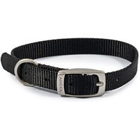 Black Ancol Viva buckle collar, 26-31cm, with metal buckle and D-ring, made of durable nylon material.