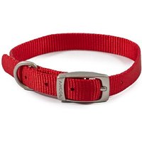 Red Ancol Viva buckle collar, 26-31cm, with metal buckle and D-ring, made of durable nylon.