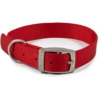 Red Ancol Viva Buckle Collar, size 28-36cm, with silver metal buckle and D-ring.
